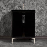 Linkasink - TUXEDO with 8'' Artisan Glass Prism Hardware 24'' Wide Vanity, Black, Polished Nickel Hardware, 24'' x 22'' x 33.5'' (without vanity top) - Polished Nickel with Black Tiger Prism Glass