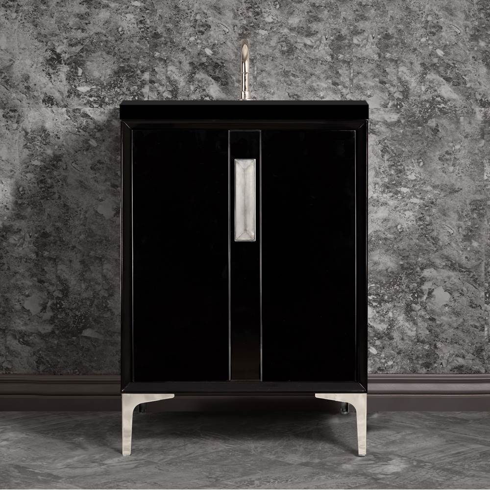 Linkasink - TUXEDO with 8'' Artisan Glass Prism Hardware 24'' Wide Vanity, Black, Polished Nickel Hardware, 24'' x 22'' x 33.5'' (without vanity top) - Polished Nickel with Ã‰glomisÃ© Prism Glass