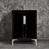 Linkasink - TUXEDO with 8'' Artisan Glass Prism Hardware 24'' Wide Vanity, Black, Polished Nickel Hardware, 24'' x 22'' x 33.5'' (without vanity top) - Polished Nickel with Ã‰glomisÃ© Prism Glass