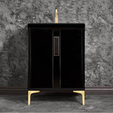 Linkasink - TUXEDO with 8'' Artisan Glass Prism Hardware 24'' Wide Vanity, Black, Satin Brass Hardware, 24'' x 22'' x 33.5'' (without vanity top) - Satin Brass with Black Prism Glass