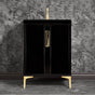 Linkasink - Tuxedo with 8'' Black Tiger Artisan Glass Prism, 24'' Wide Vanity, Black, Satin Brass Hardware with White Glass, 24'' x 22'' x 33.5'' (without vanity top) - Satin Brass with Black Tiger Prism Glass