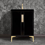 Linkasink - TUXEDO with 8'' Artisan Glass Prism Hardware 24'' Wide Vanity, Black, Satin Brass Hardware, 24'' x 22'' x 33.5'' (without vanity top) - Satin Brass with Eglomise Prism Glass