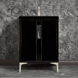 Linkasink - TUXEDO with 8'' Artisan Glass Prism Hardware 24'' Wide Vanity, Black, Satin Nickel Hardware, 24'' x 22'' x 33.5'' (without vanity top) - Satin Nickel with Black Tiger Prism Glass