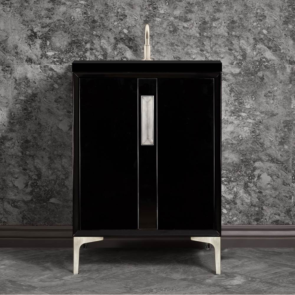 Linkasink - TUXEDO with 8'' Artisan Glass Prism Hardware 24'' Wide Vanity, Black, Satin Nickel Hardware, 24'' x 22'' x 33.5'' (without vanity top) - Satin Nickel with Ã‰glomisÃ© Prism Glass