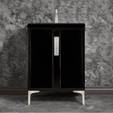 Linkasink - TUXEDO with 8'' Artisan Glass Prism Hardware 24'' Wide Vanity, Black, Satin Nickel Hardware, 24'' x 22'' x 33.5'' (without vanity top) - Satin Nickel with Ã‰glomisÃ© Prism Glass