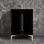 Linkasink - TUXEDO with 18'' Artisan Glass Prism Hardware 24'' Wide Vanity, Black, Polished Brass Hardware, 24'' x 22'' x 33.5'' (without vanity top) - Polished Brass with Black Prism Glass