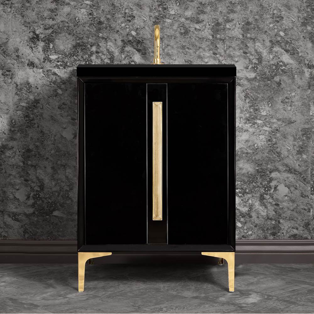 Linkasink - TUXEDO with 18'' Artisan Glass Prism Hardware 24'' Wide Vanity, Black, Polished Brass Hardware, 24'' x 22'' x 33.5'' (without vanity top) - Polished Brass with Eglomise Prism Glass