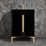 Linkasink - TUXEDO with 18'' Artisan Glass Prism Hardware 24'' Wide Vanity, Black, Polished Brass Hardware, 24'' x 22'' x 33.5'' (without vanity top) - Polished Brass with Eglomise Prism Glass