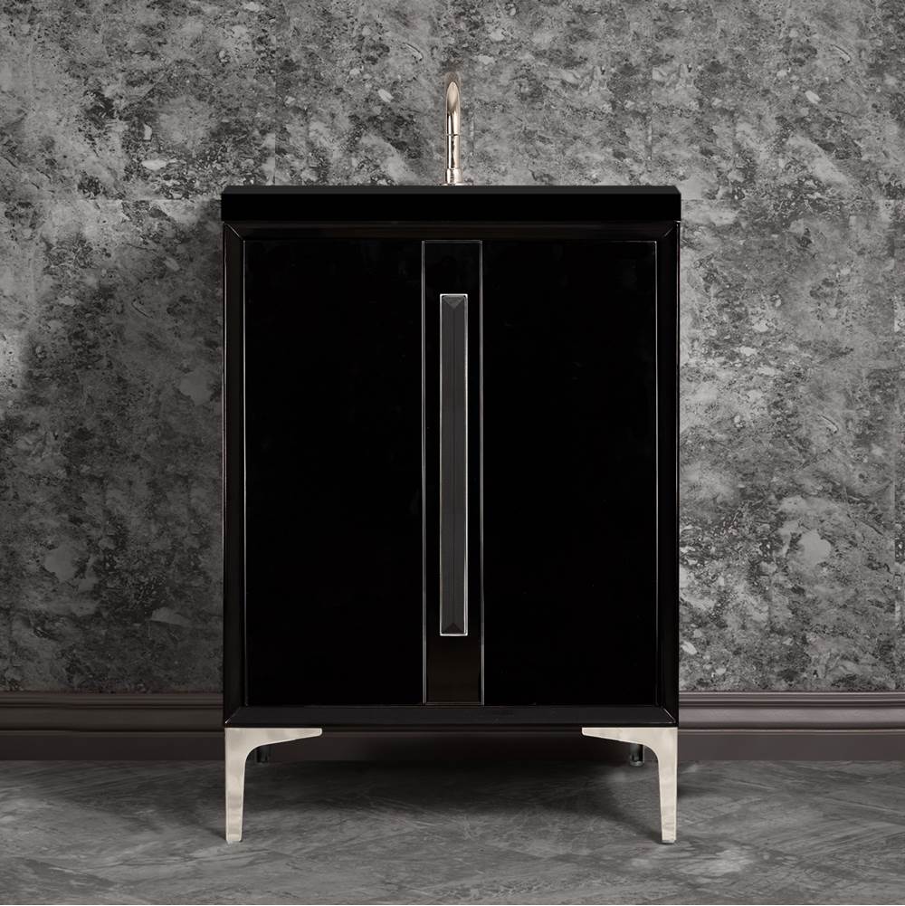 Linkasink - TUXEDO with 18'' Artisan Glass Prism Hardware 24'' Wide Vanity, Black, Polished Nickel Hardware, 24'' x 22'' x 33.5'' (without vanity top) - Polished Nickel with Black Prism Glass