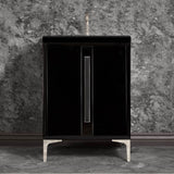 Linkasink - TUXEDO with 18'' Artisan Glass Prism Hardware 24'' Wide Vanity, Black, Polished Nickel Hardware, 24'' x 22'' x 33.5'' (without vanity top) - Polished Nickel with Black Prism Glass
