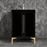 Linkasink - TUXEDO with 18'' Artisan Glass Prism Hardware 24'' Wide Vanity, Black, Satin Brass Hardware, 24'' x 22'' x 33.5'' (without vanity top) - Satin Brass with Black Prism Glass