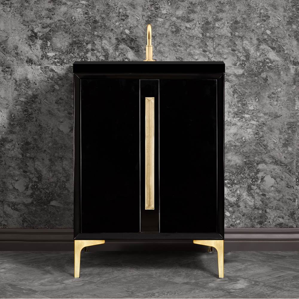 Linkasink - TUXEDO with 18'' Artisan Glass Prism Hardware 24'' Wide Vanity, Black, Satin Brass Hardware, 24'' x 22'' x 33.5'' (without vanity top) - Satin Brass with Eglomise Prism Glass