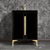 Linkasink - TUXEDO with 18'' Artisan Glass Prism Hardware 24'' Wide Vanity, Black, Satin Brass Hardware, 24'' x 22'' x 33.5'' (without vanity top) - Satin Brass with Eglomise Prism Glass