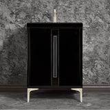 Linkasink - TUXEDO with 18'' Artisan Glass Prism Hardware 24'' Wide Vanity, Black, Satin Nickel Hardware, 24'' x 22'' x 33.5'' (without vanity top) - Satin Nickel with Black Prism Glass