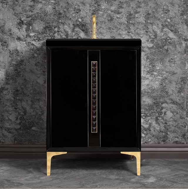 Linkasink - TUXEDO with 18'' Artisan Glass Pyramid Hardware 24'' Wide Vanity, Black, Polished Brass Hardware, 24'' x 22'' x 33.5'' (without vanity top) - Polished Brass with Black Pyramid Glass