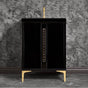 Linkasink - TUXEDO with 18'' Artisan Glass Pyramid Hardware 24'' Wide Vanity, Black, Polished Brass Hardware, 24'' x 22'' x 33.5'' (without vanity top) - Polished Brass with Black Pyramid Glass