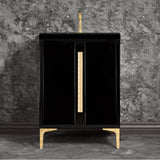 Linkasink - TUXEDO with 18'' Artisan Glass Pyramid Hardware 24'' Wide Vanity, Black, Polished Brass Hardware, 24'' x 22'' x 33.5'' (without vanity top) - Polished Brass with Ã‰glomisÃ© Pyramid Glass