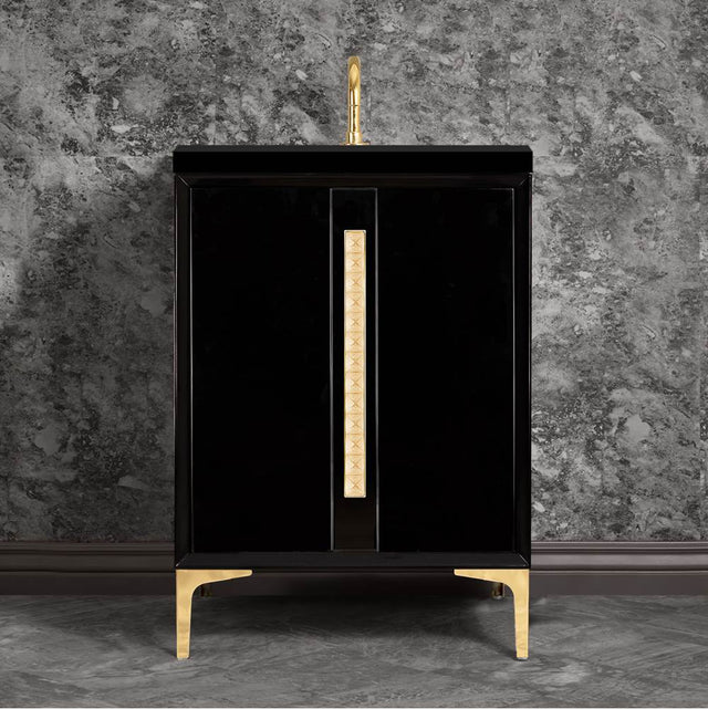 Linkasink - TUXEDO with 18'' Artisan Glass Pyramid Hardware 24'' Wide Vanity, Black, Polished Brass Hardware, 24'' x 22'' x 33.5'' (without vanity top) - Polished Brass with Ã‰glomisÃ© Pyramid Glass