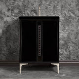 Linkasink - TUXEDO with 18'' Artisan Glass Pyramid Hardware 24'' Wide Vanity, Black, Polished Nickel Hardware, 24'' x 22'' x 33.5'' (without vanity top) - Polished Nickel with Black Pyramid Glass