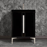 Linkasink - TUXEDO with 18'' Artisan Glass Pyramid Hardware 24'' Wide Vanity, Black, Polished Nickel Hardware, 24'' x 22'' x 33.5'' (without vanity top) - Polished Nickel with Ã‰glomisÃ© Pyramid Glass