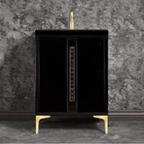 Linkasink - TUXEDO with 18'' Artisan Glass Pyramid Hardware 24'' Wide Vanity, Black, Satin Brass Hardware, 24'' x 22'' x 33.5'' (without vanity top) - Satin Brass with Black Pyramid Glass