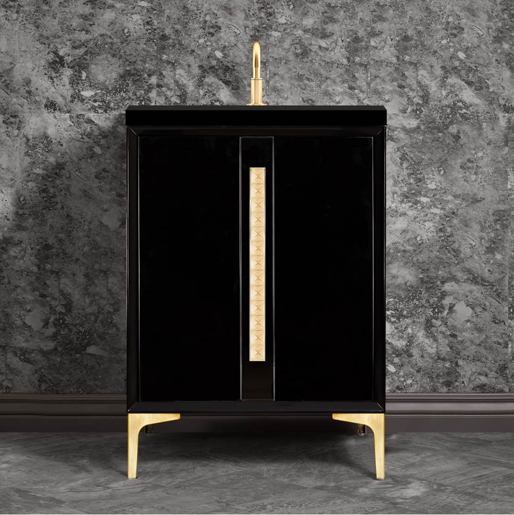 Linkasink - TUXEDO with 18'' Artisan Glass Pyramid Hardware 24'' Wide Vanity, Black, Satin Brass Hardware, 24'' x 22'' x 33.5'' (without vanity top) - Satin Brass with Ã‰glomisÃ© Pyramid Glass