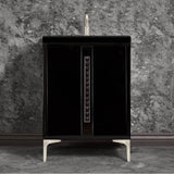 Linkasink - TUXEDO with 18'' Artisan Glass Pyramid Hardware 24'' Wide Vanity, Black, Satin Nickel Hardware, 24'' x 22'' x 33.5'' (without vanity top) - Satin Nickel with Black Pyramid Glass