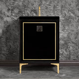 Linkasink - LINEA with 3'' Artisan Glass Prism Hardware 24'' Wide Vanity, Black, Polished Brass Hardware, 24'' x 22'' x 33.5'' (without vanity top) - Polished Brass with Black Prism Glass