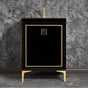 Linkasink - LINEA with 3'' Artisan Glass Prism Hardware 24'' Wide Vanity, Black, Polished Brass Hardware, 24'' x 22'' x 33.5'' (without vanity top) - Polished Brass with Black Prism Glass