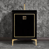 Linkasink - LINEA with 3'' Artisan Glass Prism Hardware 24'' Wide Vanity, Black, Polished Brass Hardware, 24'' x 22'' x 33.5'' (without vanity top) - Polished Brass with Black Tiger Prism Glass