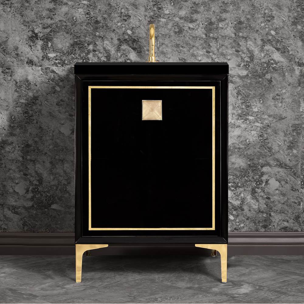 Linkasink - LINEA with 3'' Artisan Glass Prism Hardware 24'' Wide Vanity, Black, Polished Brass Hardware, 24'' x 22'' x 33.5'' (without vanity top) - Polished Brass with Eglomise Prism Glass