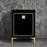 Linkasink - LINEA with 3'' Artisan Glass Prism Hardware 24'' Wide Vanity, Black, Polished Brass Hardware, 24'' x 22'' x 33.5'' (without vanity top) - Polished Brass with Eglomise Prism Glass