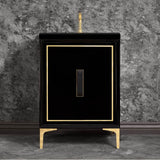 Linkasink - LINEA with 8'' Artisan Glass Prism Hardware 24'' Wide Vanity, Black, Polished Brass Hardware, 24'' x 22'' x 33.5'' (without vanity top) - Polished Brass with Black Prism Glass