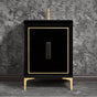 Linkasink - LINEA with 8'' Artisan Glass Prism Hardware 24'' Wide Vanity, Black, Polished Brass Hardware, 24'' x 22'' x 33.5'' (without vanity top) - Polished Brass with Black Prism Glass