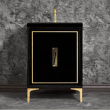 Linkasink - LINEA with 8'' Artisan Glass Prism Hardware 24'' Wide Vanity, Black, Polished Brass Hardware, 24'' x 22'' x 33.5'' (without vanity top) - Polished Brass with Black Tiger Prism Glass