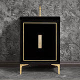Linkasink - LINEA with 8'' Artisan Glass Prism Hardware 24'' Wide Vanity, Black, Polished Brass Hardware, 24'' x 22'' x 33.5'' (without vanity top) - Polished Brass with Eglomise Prism Glass