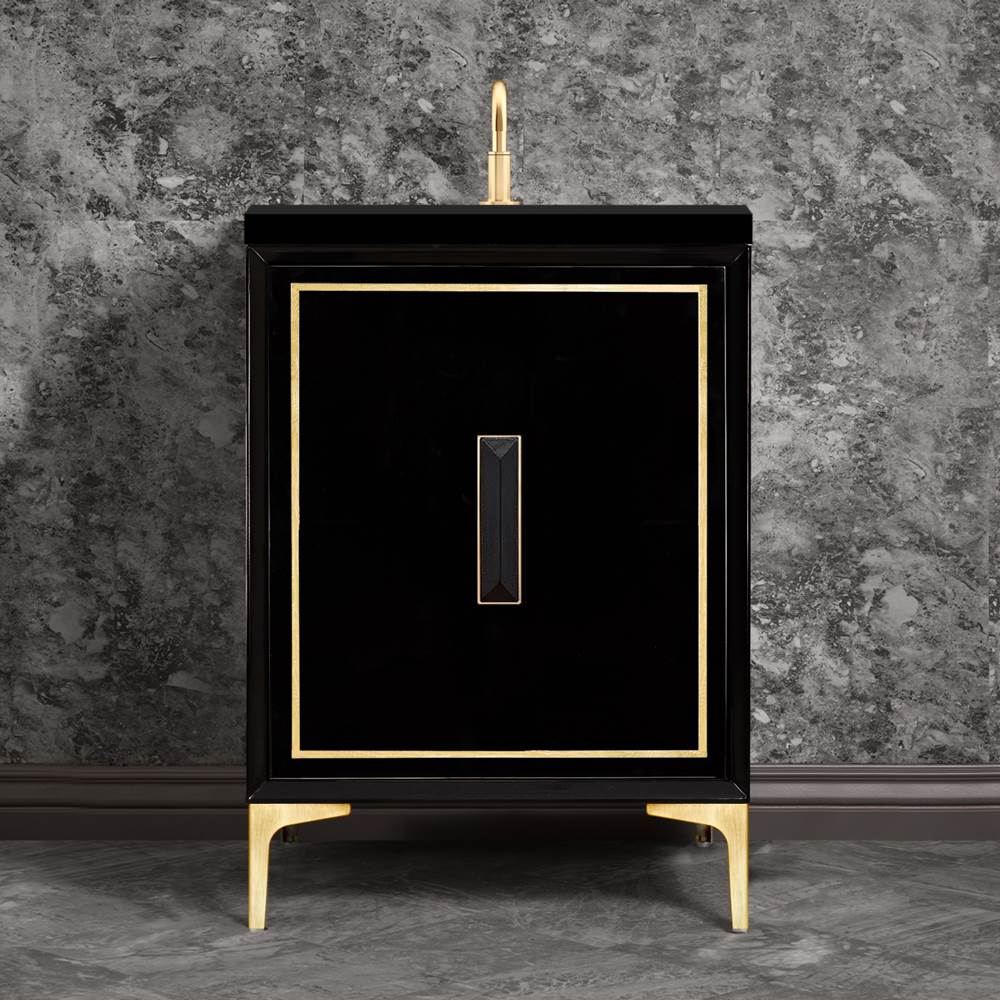 Linkasink - LINEA with 8'' Artisan Glass Prism Hardware 24'' Wide Vanity, Black, Satin Brass Hardware, 24'' x 22'' x 33.5'' (without vanity top) - Satin Brass with Black Prism Glass