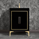 Linkasink - LINEA with 8'' Artisan Glass Prism Hardware 24'' Wide Vanity, Black, Satin Brass Hardware, 24'' x 22'' x 33.5'' (without vanity top) - Satin Brass with Black Prism Glass