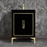 Linkasink - Linea with 8'' Black Tiger Artisan Glass Prism, 24'' Wide Vanity, Black, Satin Brass Hardware with White Glass, 24'' x 22'' x 33.5'' (without vanity top) - Satin Brass with Black Tiger Prism Glass