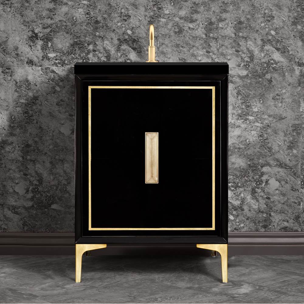 Linkasink - LINEA with 8'' Artisan Glass Prism Hardware 24'' Wide Vanity, Black, Satin Brass Hardware, 24'' x 22'' x 33.5'' (without vanity top) - Satin Brass with Eglomise Prism Glass