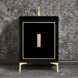 Linkasink - LINEA with 8'' Artisan Glass Prism Hardware 24'' Wide Vanity, Black, Satin Brass Hardware, 24'' x 22'' x 33.5'' (without vanity top) - Satin Brass with Eglomise Prism Glass