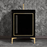 Linkasink - LINEA with 18'' Artisan Glass Prism Hardware 24'' Wide Vanity, Black, Polished Brass Hardware, 24'' x 22'' x 33.5'' (without vanity top) - Polished Brass with Black Prism Glass