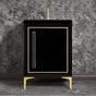 Linkasink - LINEA with 18'' Artisan Glass Prism Hardware 24'' Wide Vanity, Black, Polished Brass Hardware, 24'' x 22'' x 33.5'' (without vanity top) - Polished Brass with Black Prism Glass