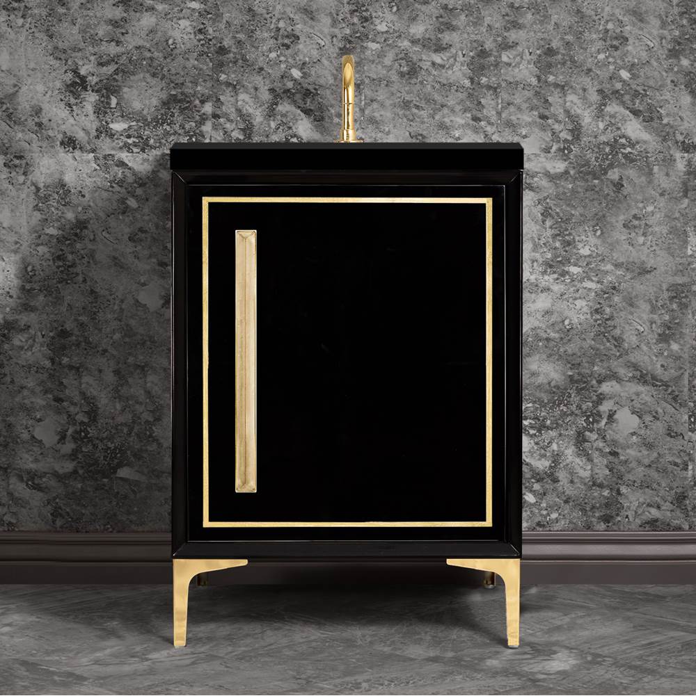 Linkasink - LINEA with 18'' Artisan Glass Prism Hardware 24'' Wide Vanity, Black, Polished Brass Hardware, 24'' x 22'' x 33.5'' (without vanity top) - Polished Brass with Eglomise Prism Glass