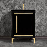 Linkasink - LINEA with 18'' Artisan Glass Prism Hardware 24'' Wide Vanity, Black, Polished Brass Hardware, 24'' x 22'' x 33.5'' (without vanity top) - Polished Brass with Eglomise Prism Glass