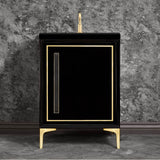 Linkasink - LINEA with 18'' Artisan Glass Prism Hardware 24'' Wide Vanity, Black, Satin Brass Hardware, 24'' x 22'' x 33.5'' (without vanity top) - Satin Brass with Black Prism Glass