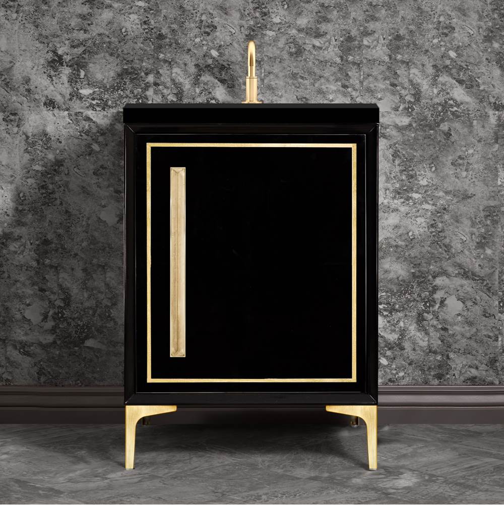 Linkasink - LINEA with 18'' Artisan Glass Prism Hardware 24'' Wide Vanity, Black, Satin Brass Hardware, 24'' x 22'' x 33.5'' (without vanity top) - Satin Brass with Eglomise Prism Glass