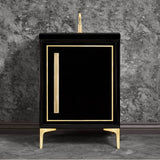 Linkasink - LINEA with 18'' Artisan Glass Prism Hardware 24'' Wide Vanity, Black, Satin Brass Hardware, 24'' x 22'' x 33.5'' (without vanity top) - Satin Brass with Eglomise Prism Glass
