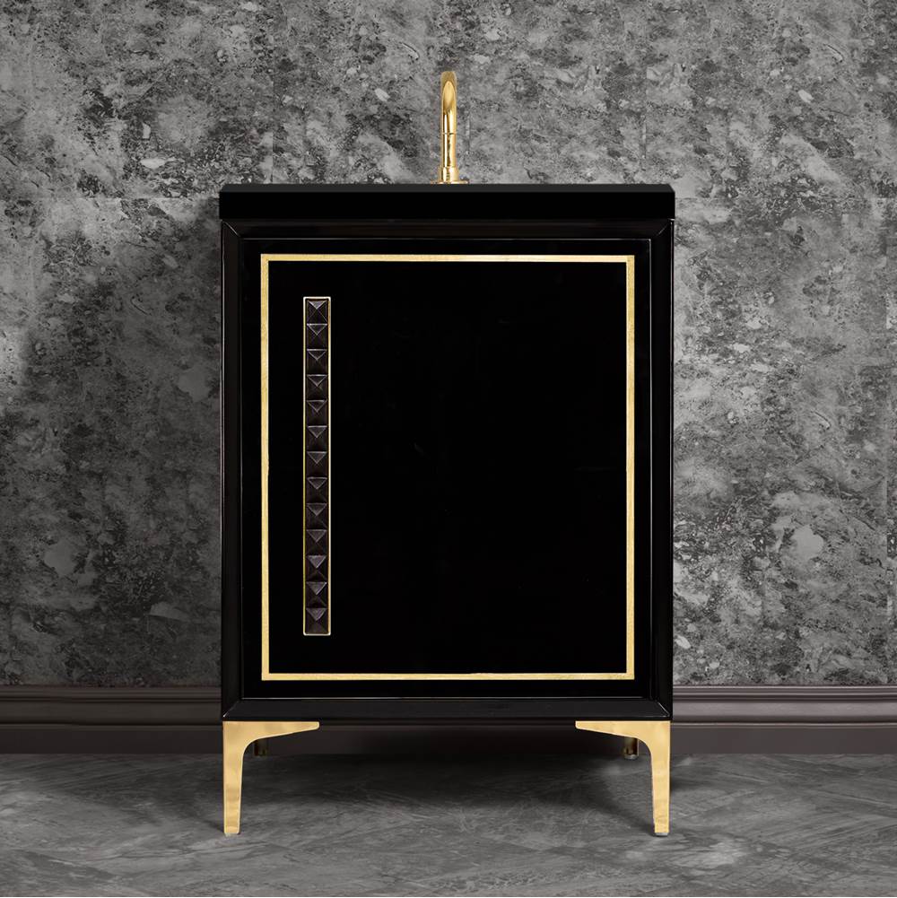 Linkasink - LINEA with 18'' Artisan Glass Pyramid Hardware 24'' Wide Vanity, Black, Polished Brass Hardware, 24'' x 22'' x 33.5'' (without vanity top) - Polished Brass with Black Pyramid Glass