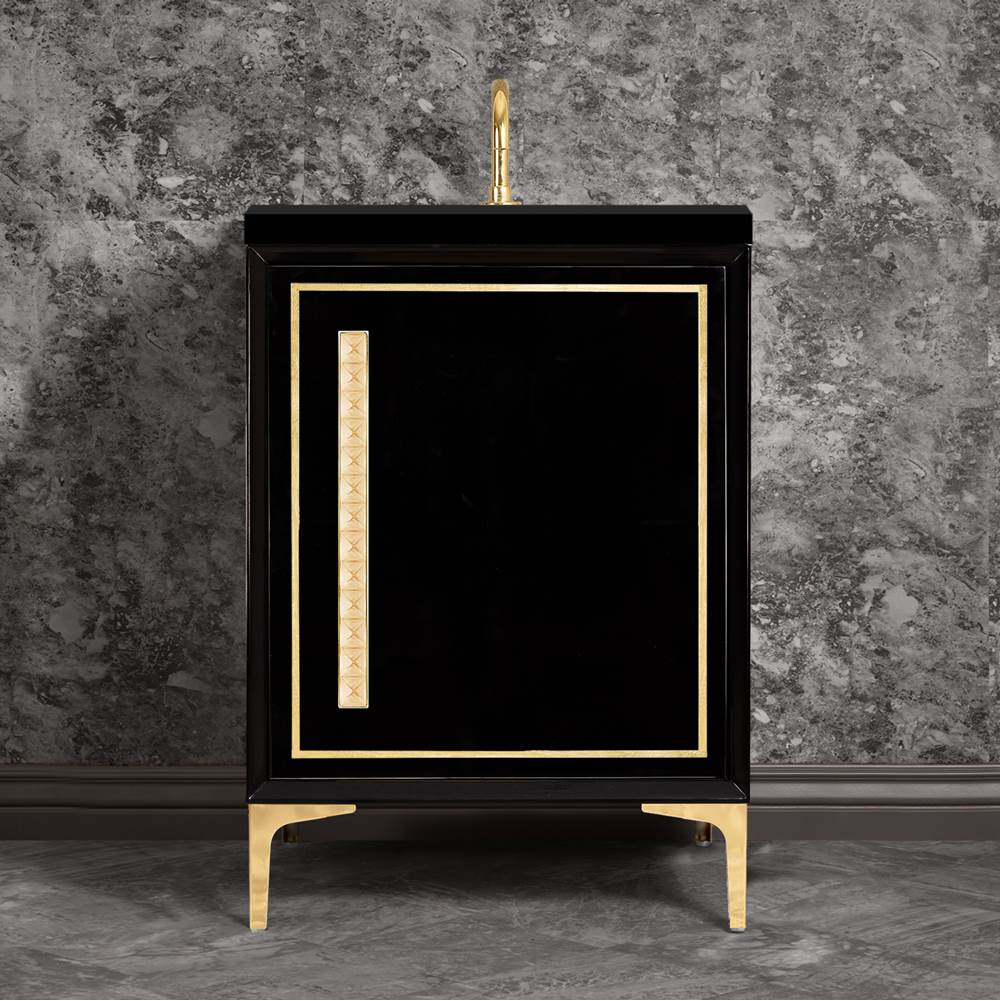 Linkasink - LINEA with 18'' Artisan Glass Pyramid Hardware 24'' Wide Vanity, Black, Polished Brass Hardware, 24'' x 22'' x 33.5'' (without vanity top) - Polished Brass with Ã‰glomisÃ© Pyramid Glass